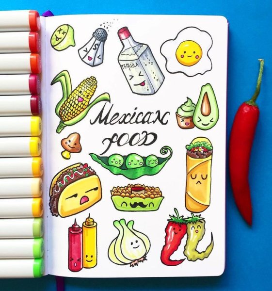 Нарисовать еду маркерами