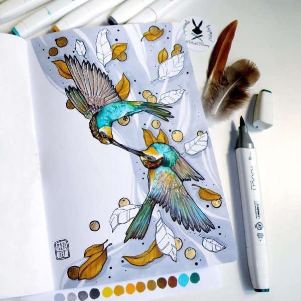 Бабочка скетч фломастерами