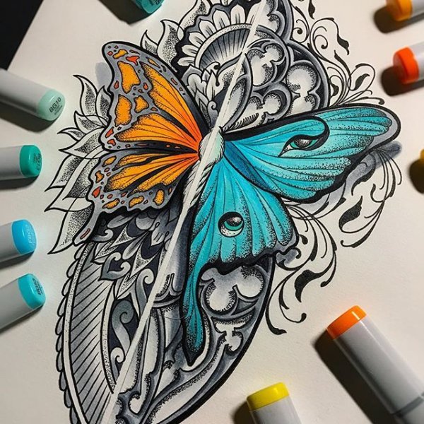 Бабочка фломастерами