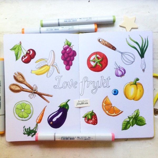 Рисунки фломастерами лёгкая еда