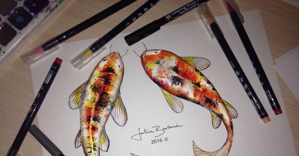 Рыба кои маркерами