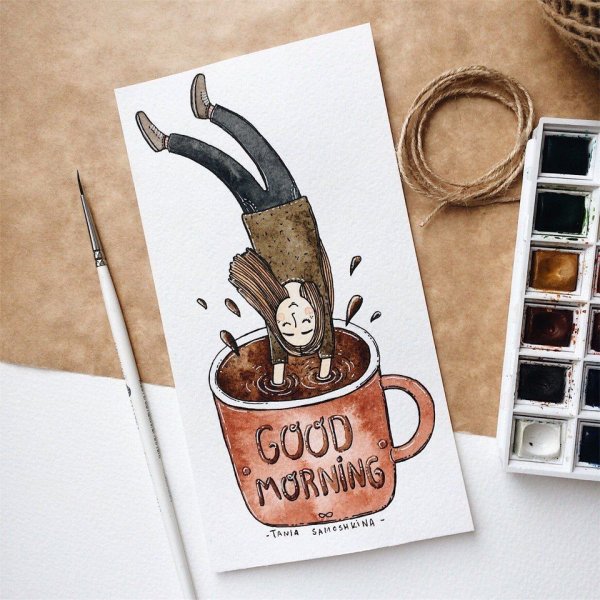 Рисунки в скетчбуке в кружке