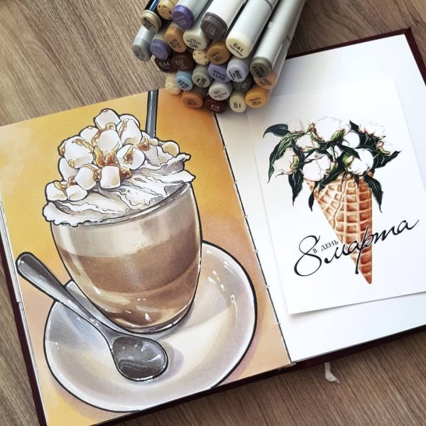 Кофе рисунок маркерами