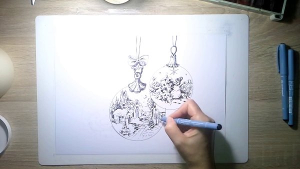 Рисуем елочные шары маркерами