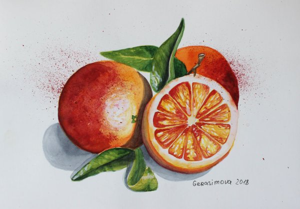 Цитрусовые акварелью