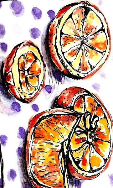Апельсин акварелью