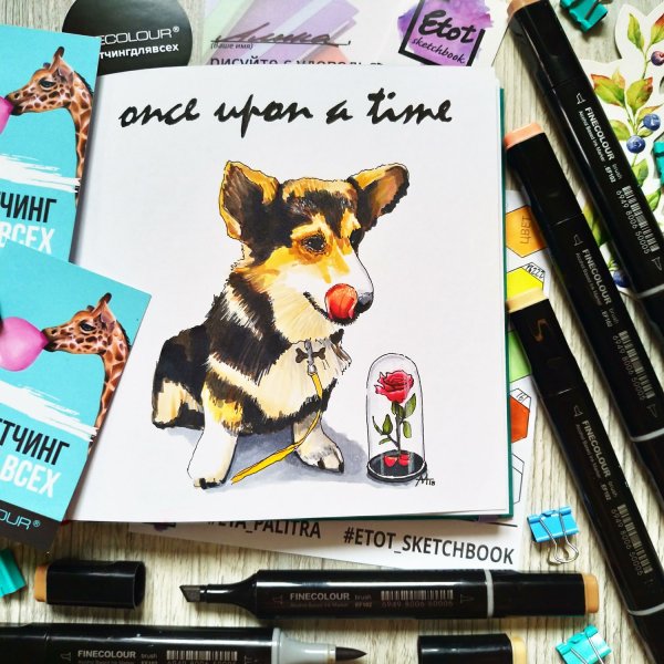 Корги скетч маркерами