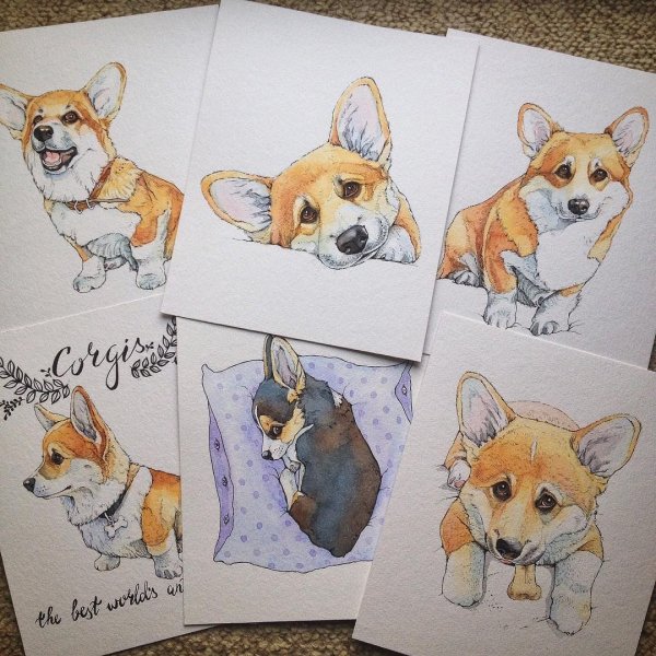Милые скетчи корги