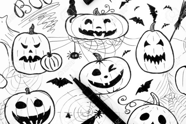 Мини рисунки черной ручкой Хэллоуин