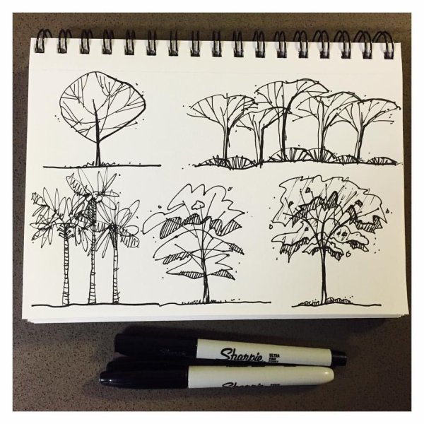 Дерево скетч маркерами