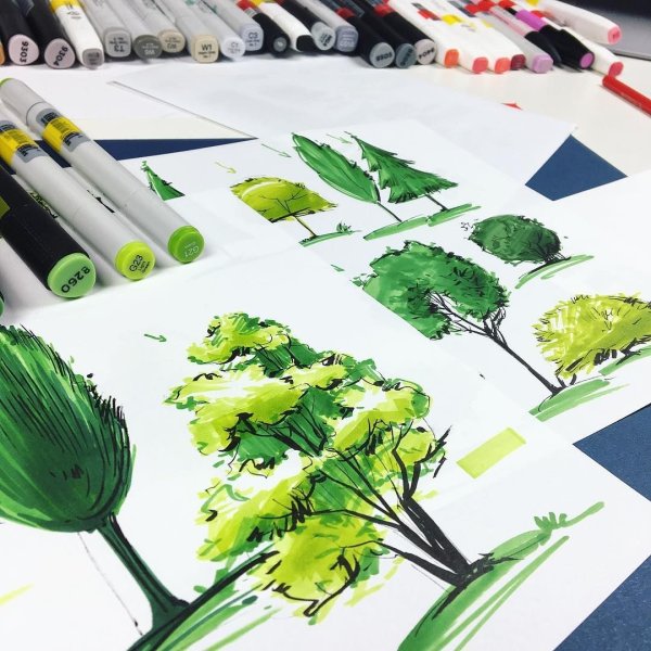 Дерево маркерами для скетчинга