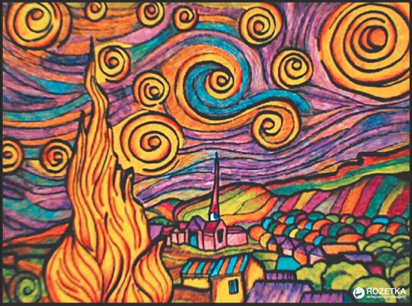 Ван Гог Звездная ночь фломастерами