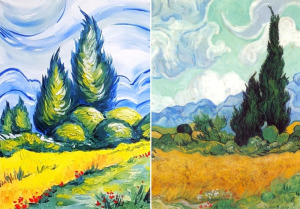 Простые пейзажи гуашью в стиле Ван Гога