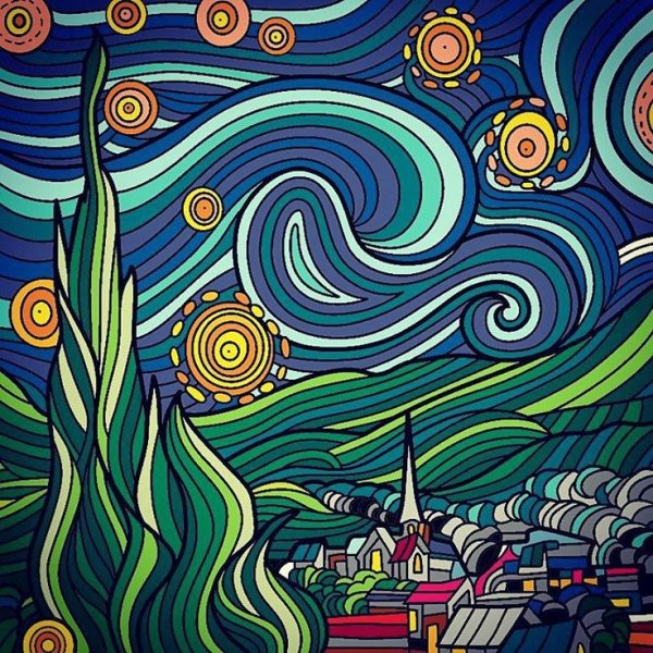 Ван Гог Звездная ночь вектор