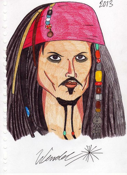 Джек Воробей рисунок акварелью