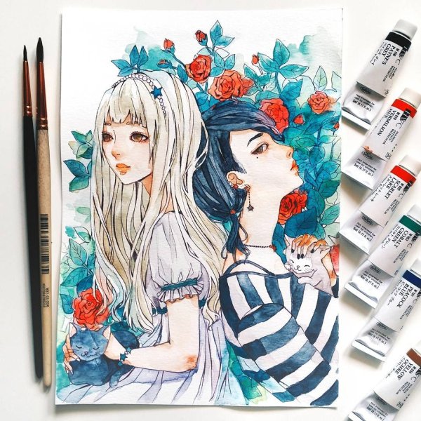 Рисование акварелью аниме