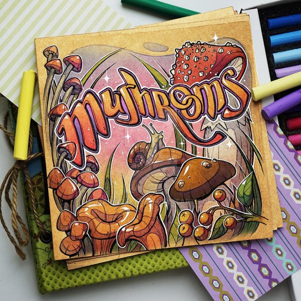 Скетч маркерами грибов