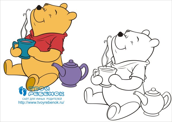 Винни пух чаепитие раскраска