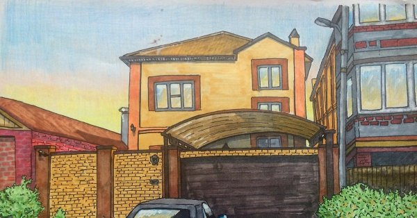 Рисунки зданий фломастерами