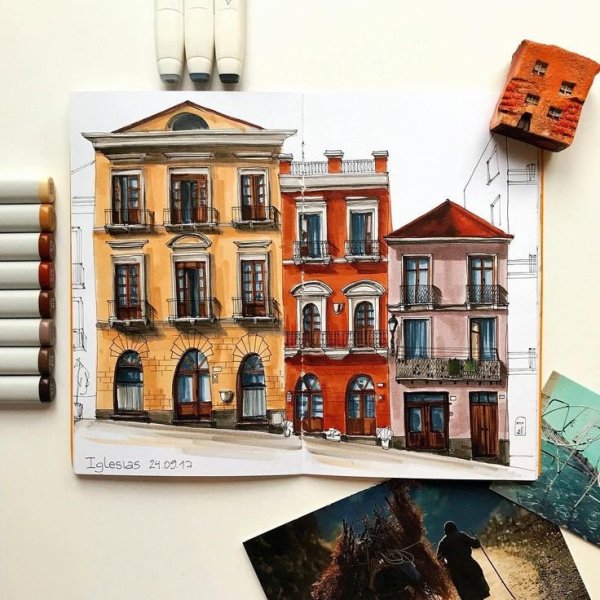 Архитектурные скетчи маркерами