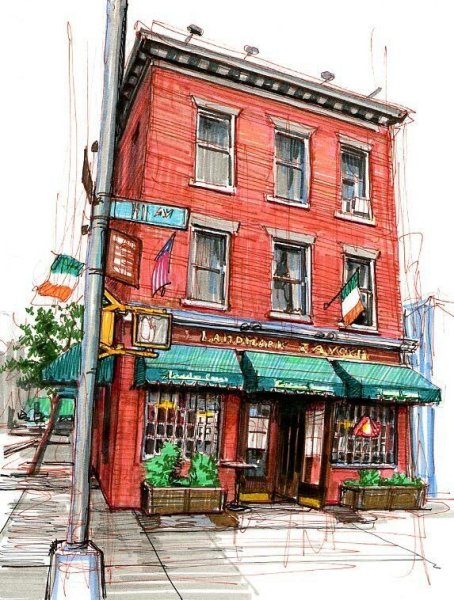 Фасад здания фломастерами