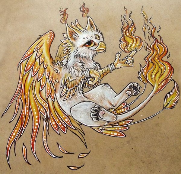 Птица Феникс живопись акварелью