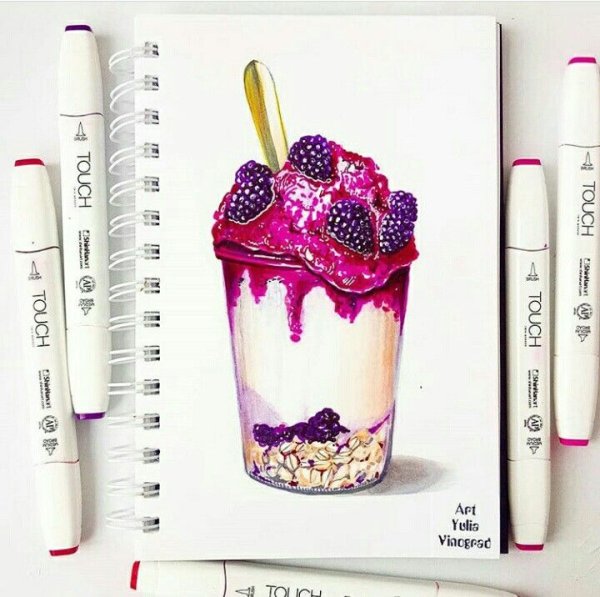 Арбузы в скетчбук маркерами