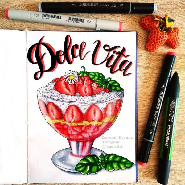 Рисунки для скетчбука лёгкие маркерами еда