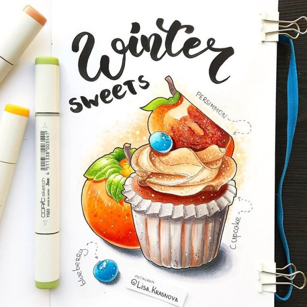 Новогодние сладости скетч маркерами