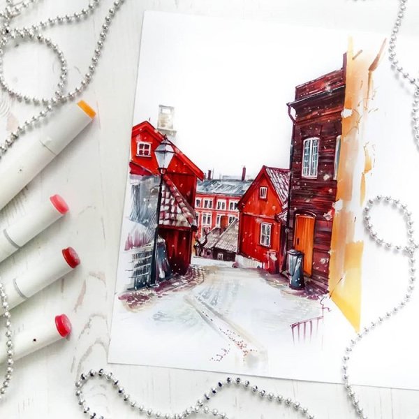 Новогодние скетчи маркерами