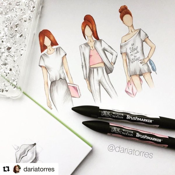 Рисунки одежды маркерами в скетчбуке