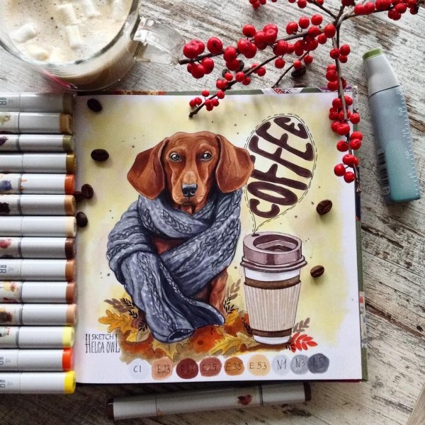 Скетчинг маркерами животные