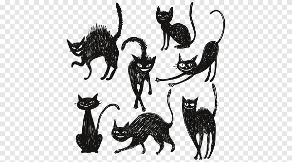 Силуэт черной кошки ручкой