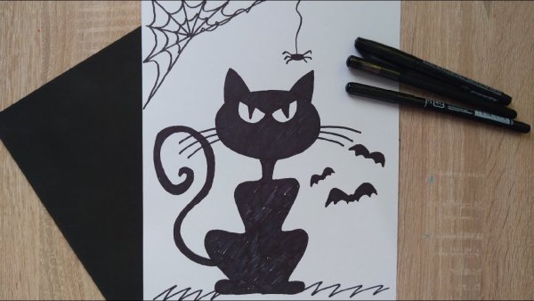 Рисунки для начинающих черная кошка