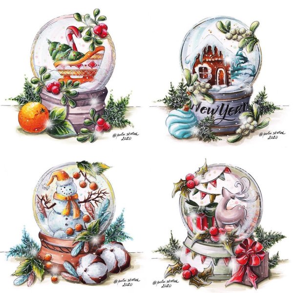 Новогодний шар скетч маркерами