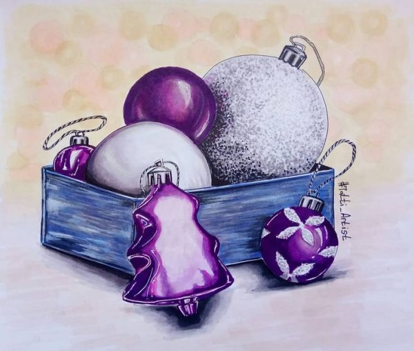 Скетчинг новогодние шары