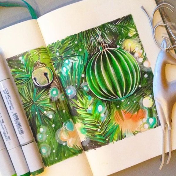 Скетчинг елочные игрушки