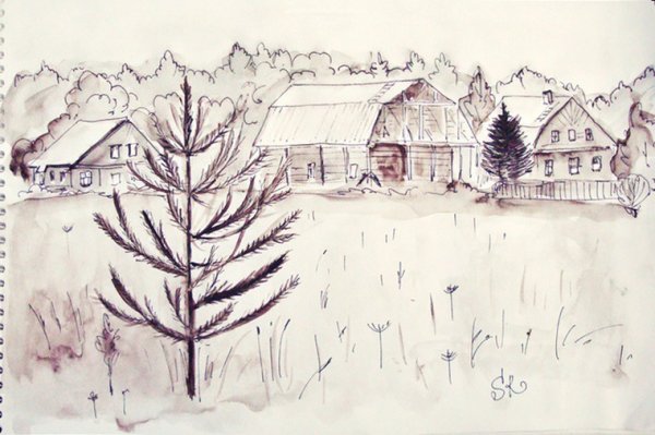 Скетчинг зимние рисунки