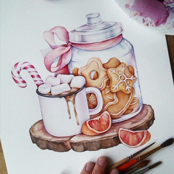 Зимний пейзаж скетч маркерами