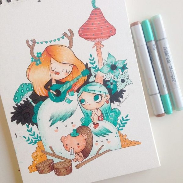 Детские иллюстрации маркерами