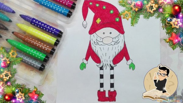 Как нарисовать маркерами новогоднего гномика