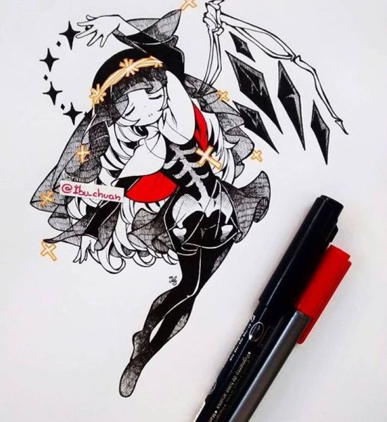 Скетч маркерами демон