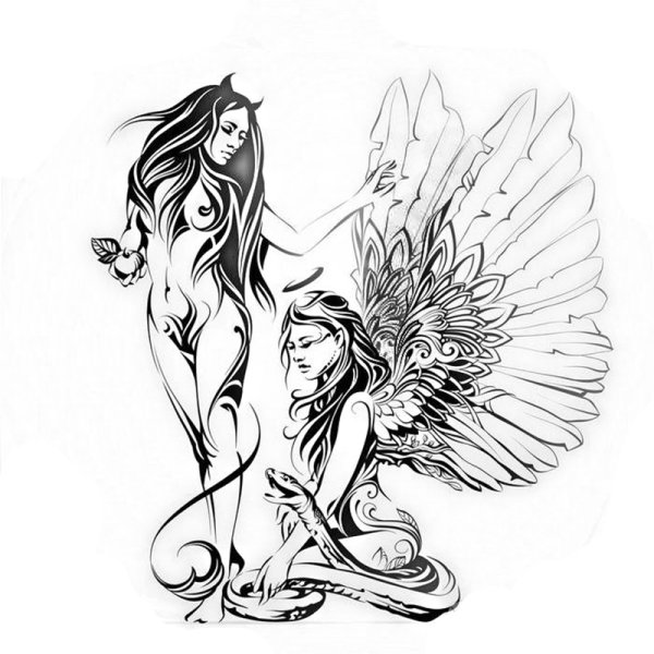 Тату ангел и демон для девушек эскизы