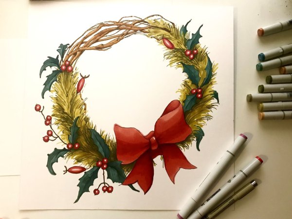 Рождественский венок скетчинг