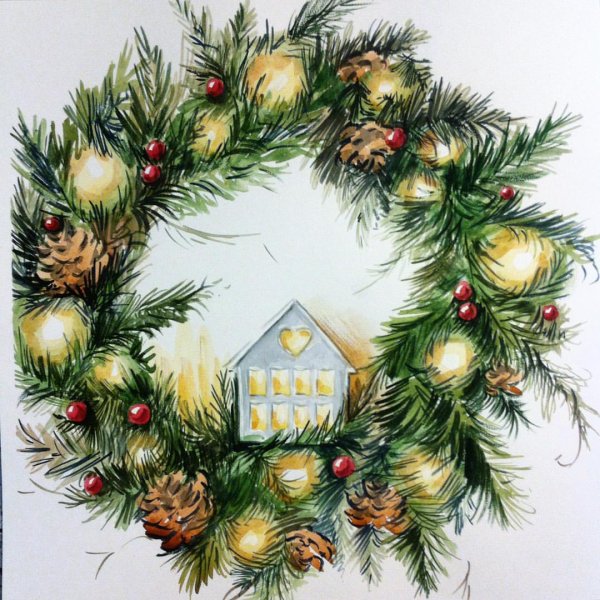 Рождественский венок скетчинг
