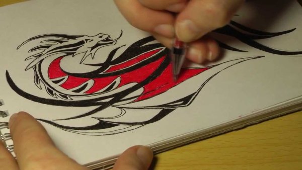 Рисунки маркером черным и красным