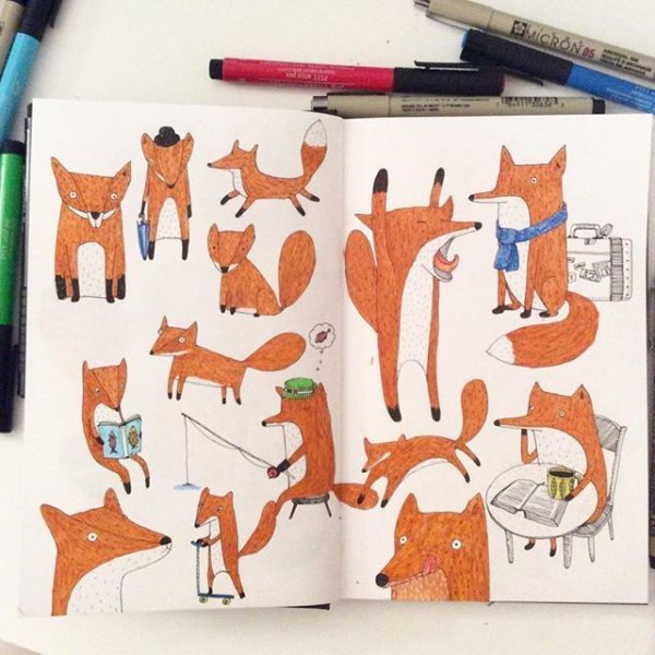 Лисы в скетчбук