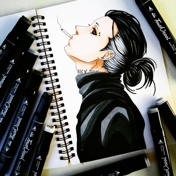 Аниме черной ручкой