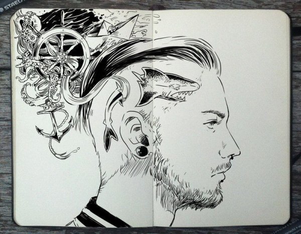 Наброски черным маркером