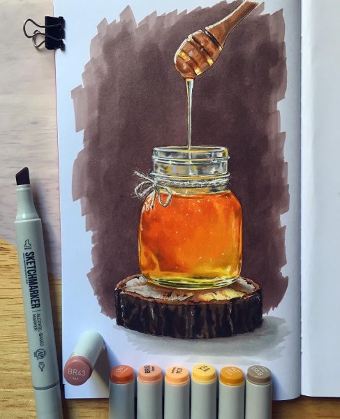 Скетч маркерами мед